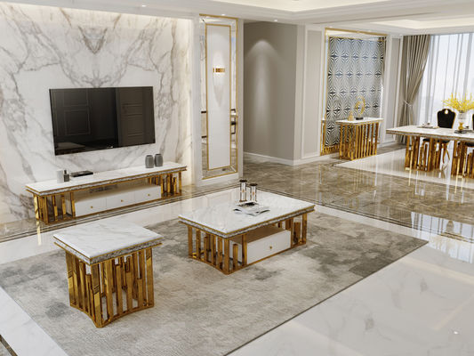 kaufen Moderne Eleganz: Edelstahl-Marmor-Esstisch für Zuhause online manufacture